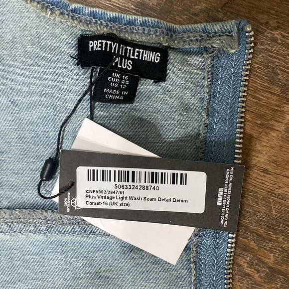 PLT PLUS VINTAGE LIGHT WASH SEAM DETAIL DENIM CORSET SEXY BUSTIER STYLE JEAN TOP - Picture 12 of 13